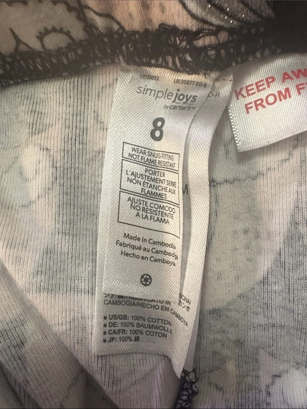 Simple Joys pale pink and black owl 99% not sleepy pajama set, size 8